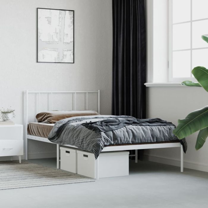 Metal Bed Frame with Headboard White 90x200 cm