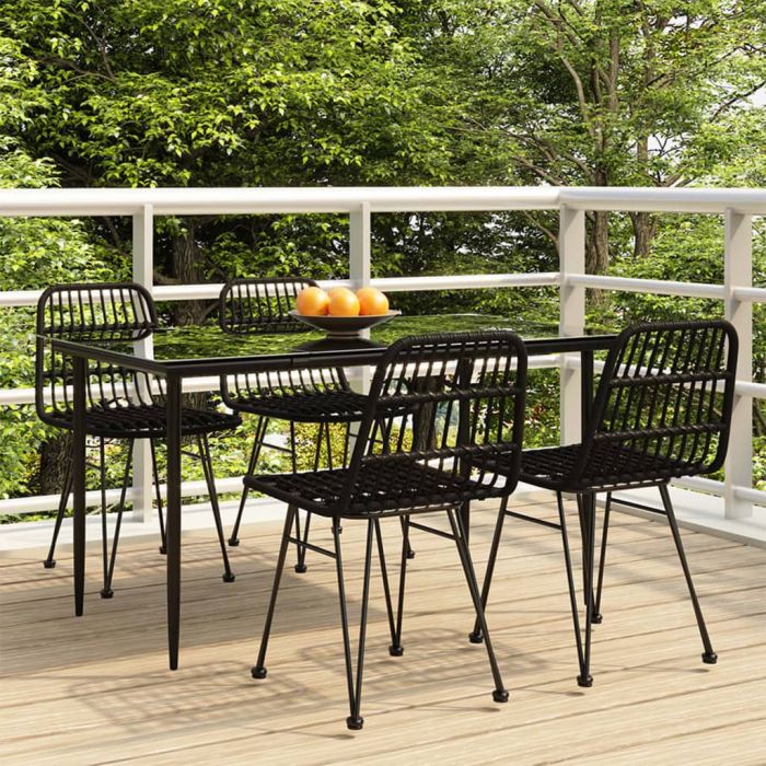 5 Piece Garden Dining Set Black Poly Rattan