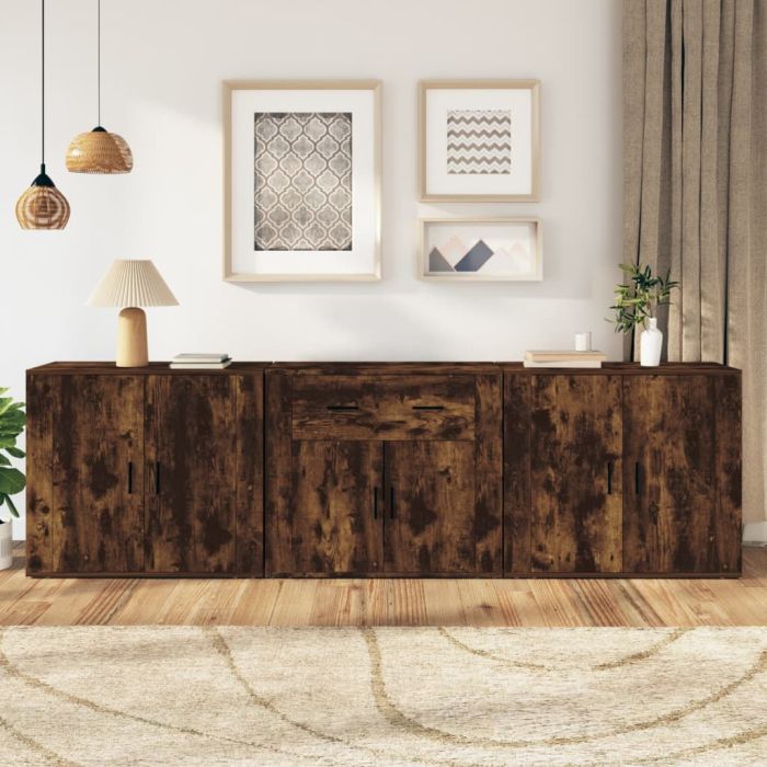 Sideboards 3 Pieces Smoked Oak Engineered Wood