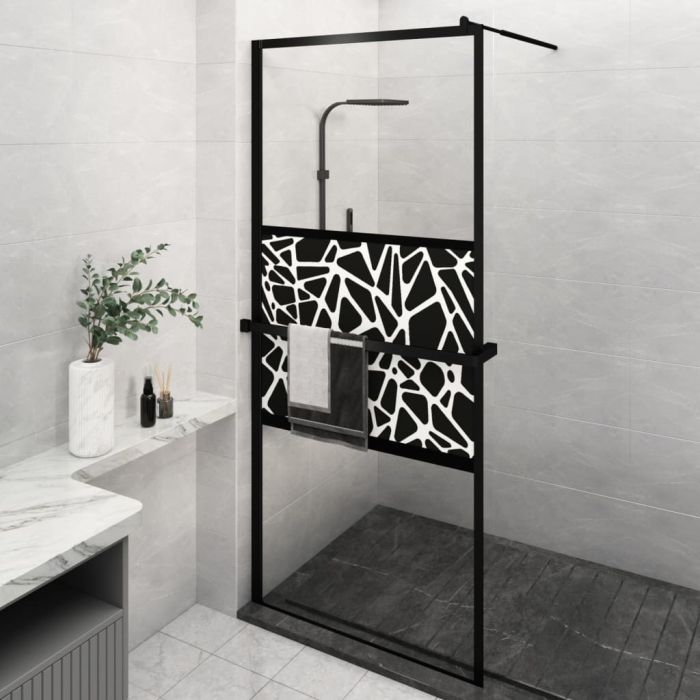 Walk-in Shower Wall with Shelf Black 90x195 cm ESG Glass&Aluminium