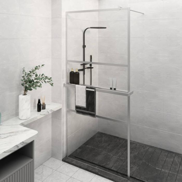 Walk-in Shower Wall with Shelf 80x195 cm ESG Glass&Aluminium