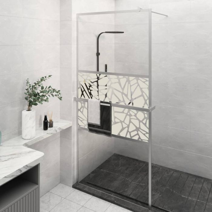 Walk-in Shower Wall with Shelf Chrome 80x195cm ESG Glass and Aluminium