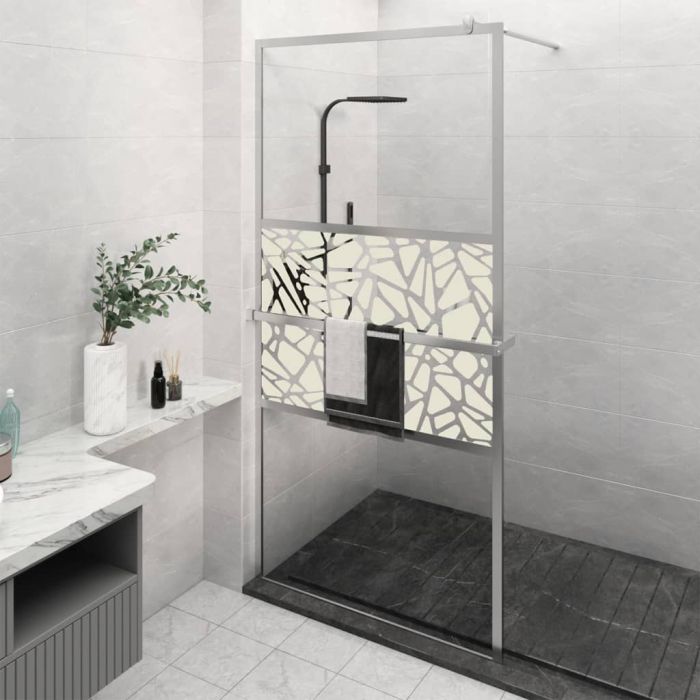 Walk-in Shower Wall with Shelf Chrome 115x195cm ESG Glass and Aluminium