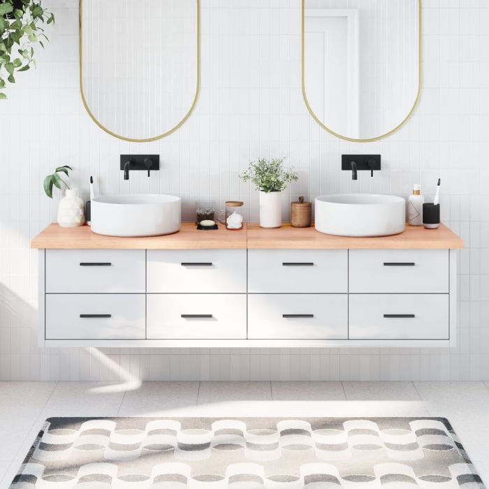 Bathroom Countertop Light Brown 200x60x2-4cm Treated Solid Wood