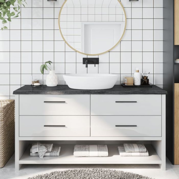Bathroom Countertop Dark Grey 160x60x4cm Treated Solid Wood