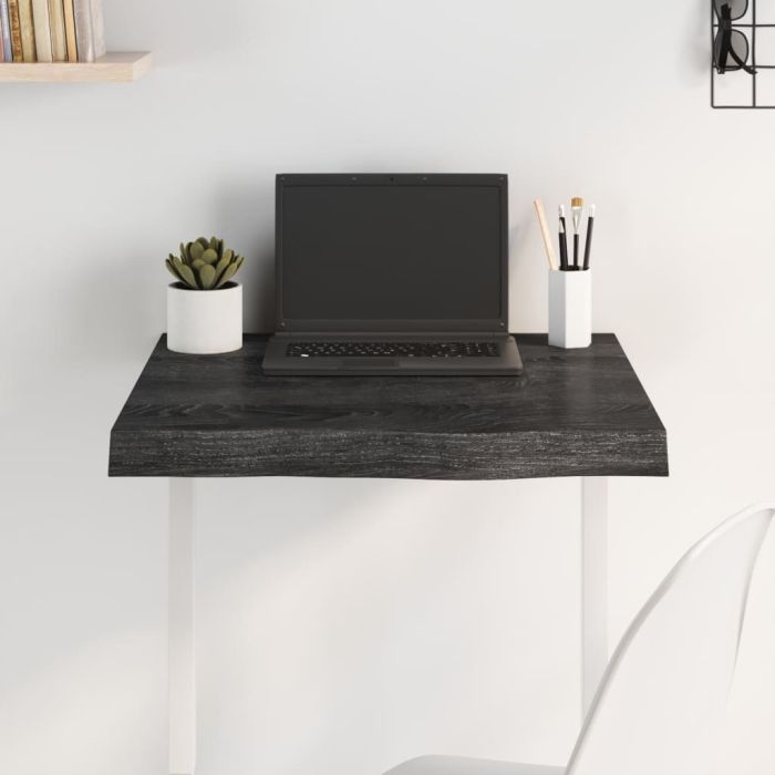 Table Top Dark Grey 60x60x6 cm Treated Solid Wood Oak