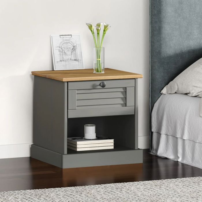 Bedside Cabinet VIGO Grey 42x35x40 cm Solid Wood Pine