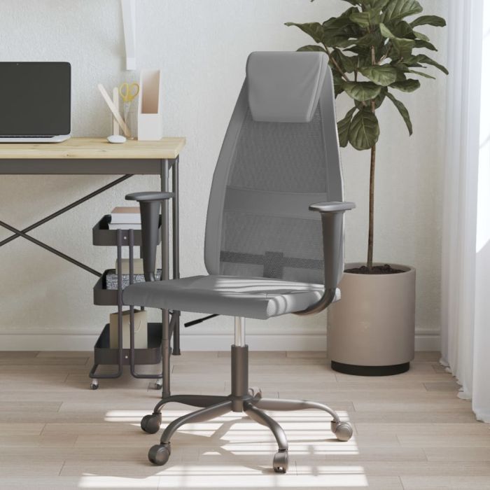 Office Chair Grey Mesh Fabric and Faux Leather