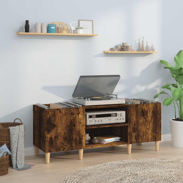 Record Cabinet Smoked Oak 121x38x48 cm Engineered Wood