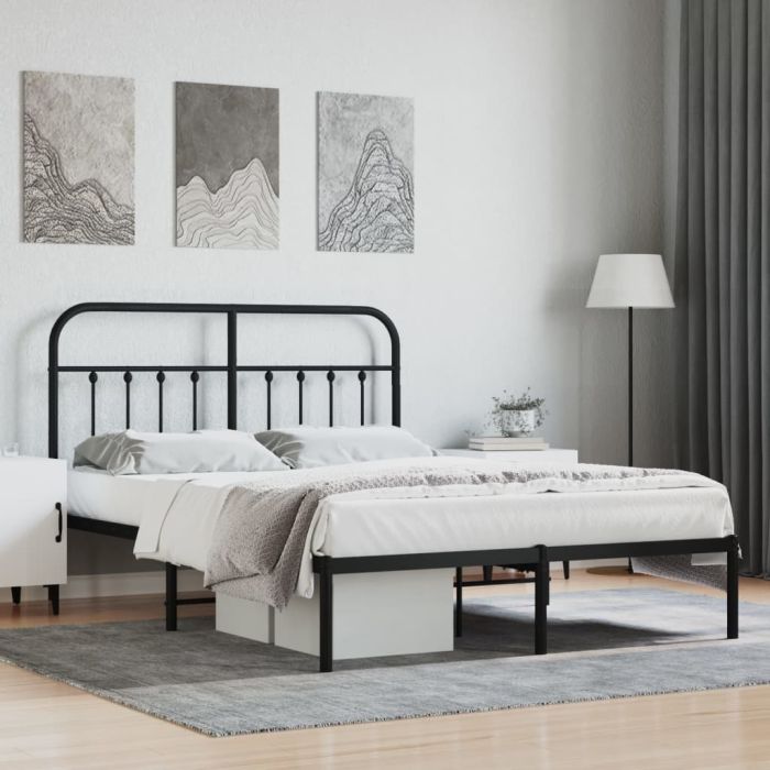 Metal Bed Frame with Headboard Black 140x190 cm