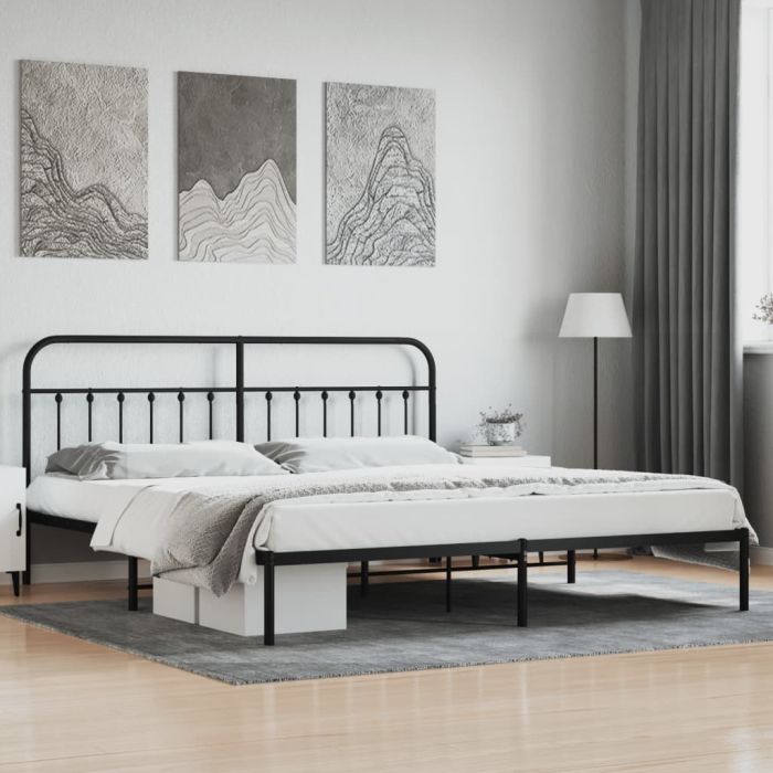 Metal Bed Frame with Headboard Black 200x200 cm