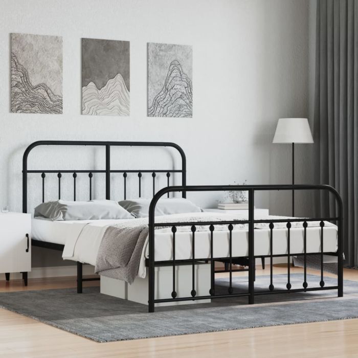 Metal Bed Frame with Headboard and Footboard Black 140x200 cm