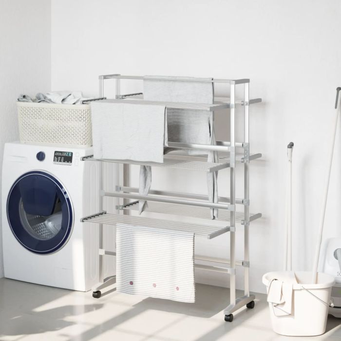 Laundry Drying Rack with Wheels 89x64x129 cm Aluminium