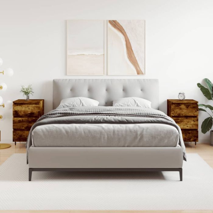 Bedside Table - MONTREAL 2 Piece Nightstand Smoked Oak 40cm