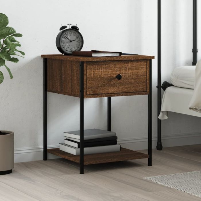 Bedside Table - HAMPTON Nightstand Brown Oak 44cm