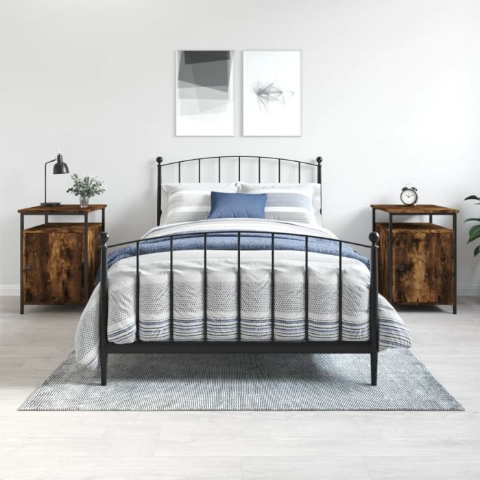 Bedside Table - LUCCA Jay 2 Piece Nightstand Smoked Oak 40cm