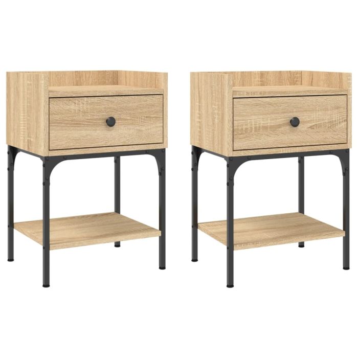 Bedside Table - HARVEY 2 Piece Nightstand Sonoma Oak 40.5cm
