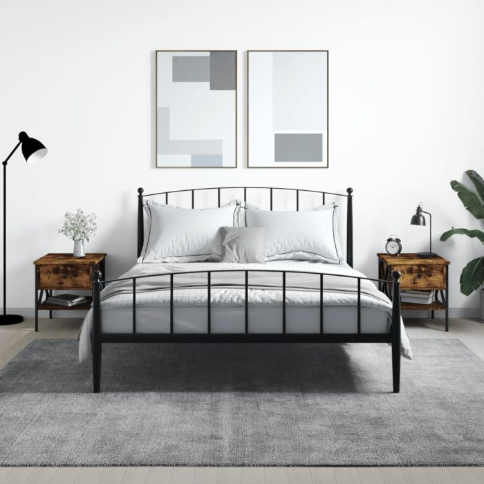 Bedside Table - LIVERPOOL 2 Piece Nightstand Smoked Oak 40cm