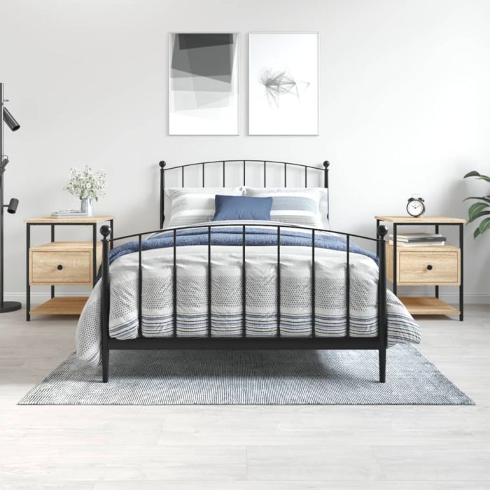 Bedside Table - LENNOX 2 Piece Nightstand Sonoma Oak 40cm