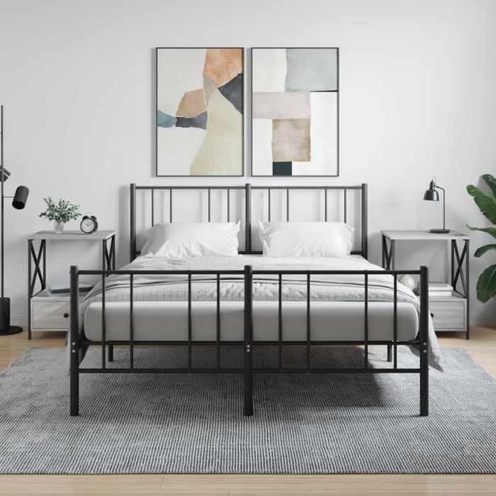 Bedside Table - BELLEVILLE 2 Piece Nightstand Grey Sonoma 50cm