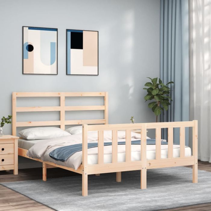Bed Frame with Headboard Small Double Solid Wood