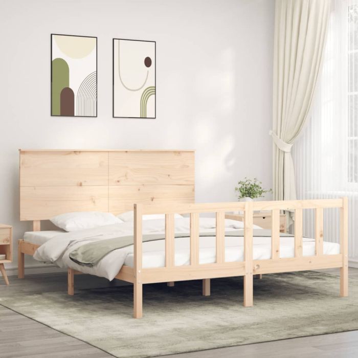 Bed Frame with Headboard King Size Solid Wood