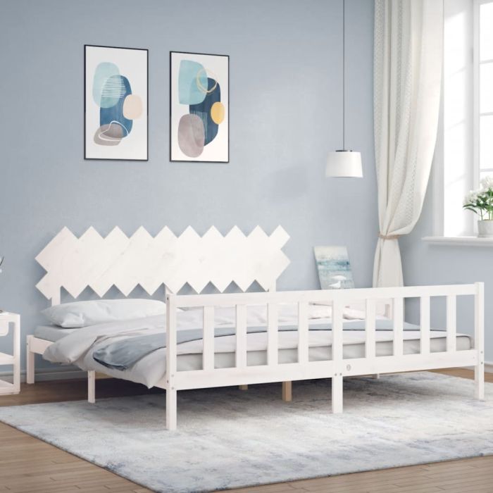 Bed Frame with Headboard White 200x200 cm Solid Wood