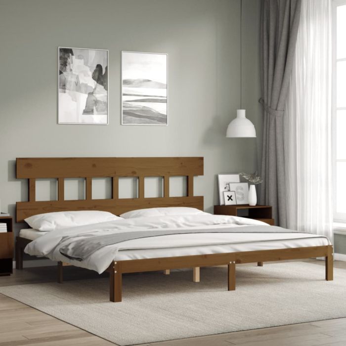 Bed Frame with Headboard Honey Brown 200x200 cm Solid Wood