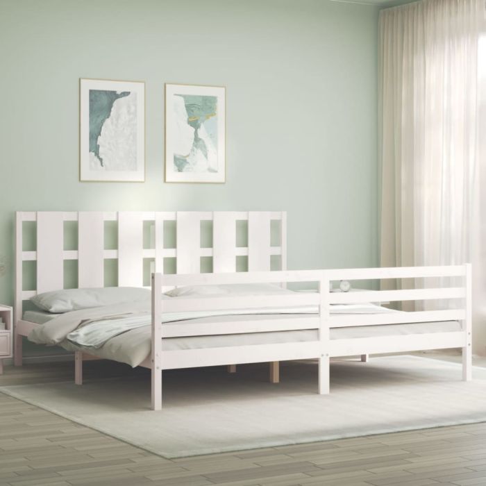 Bed Frame with Headboard White Super King Size Solid Wood