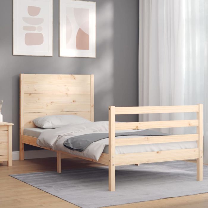 Bed Frame with Headboard Single Solid Wood