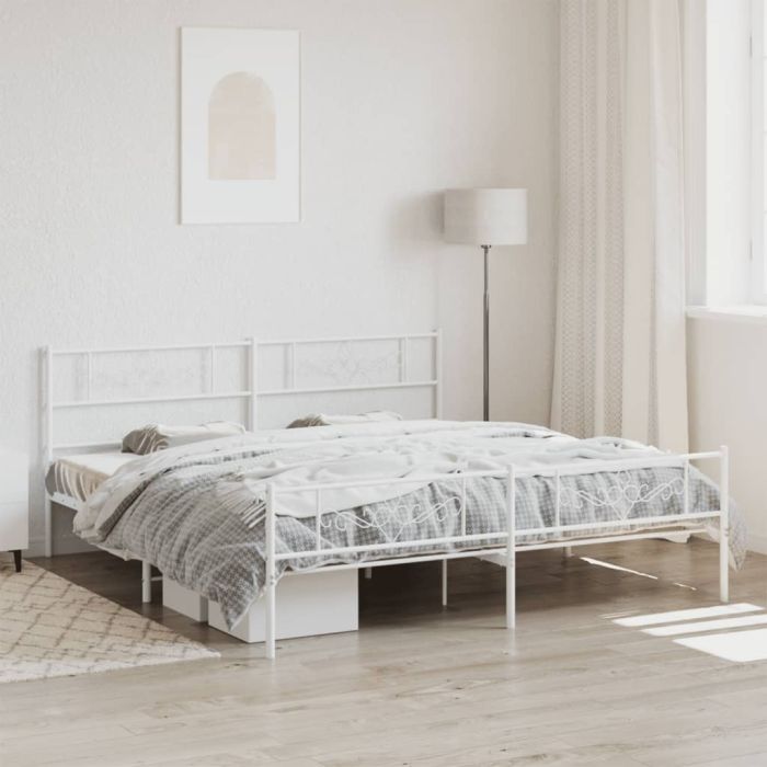 Metal Bed Frame with Headboard and Footboard White 193x203 cm