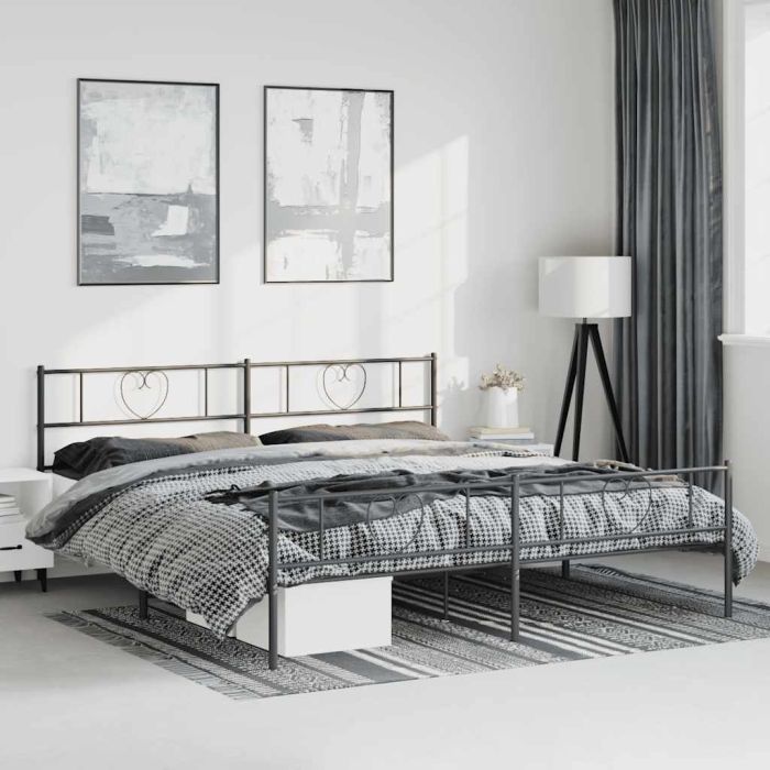 Metal Bedframe with Footboard Black 193x203cm