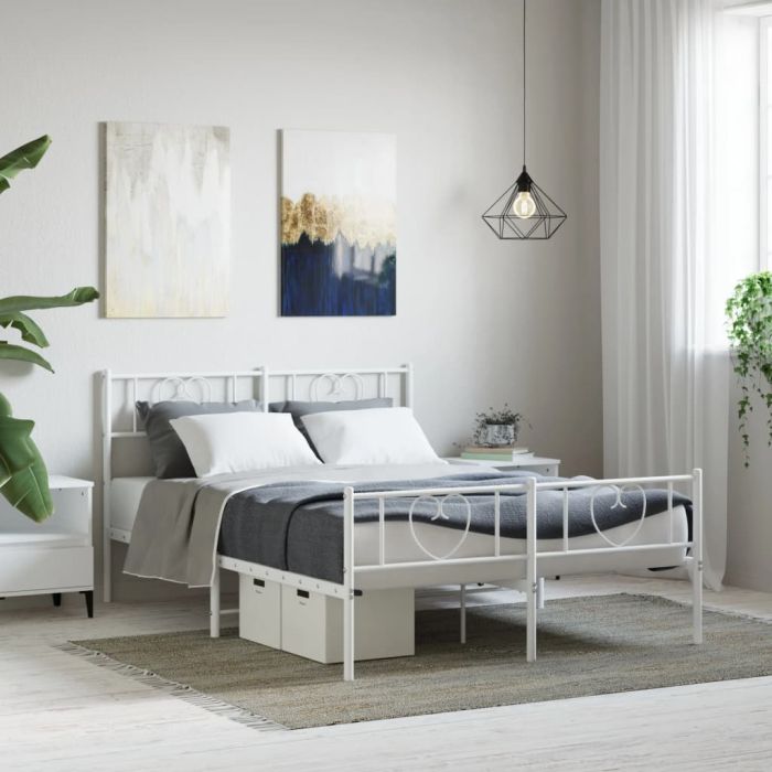 Metal Bed Frame with Headboard and Footboard White 140x190 cm