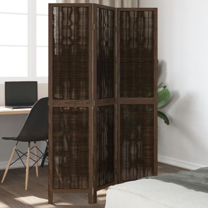 Room Divider 3 Panels Dark Brown Solid Wood Paulownia - vid-358654