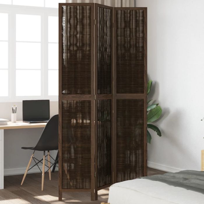 Room Divider 3 Panels Dark Brown Solid Wood Paulownia - vid-358655