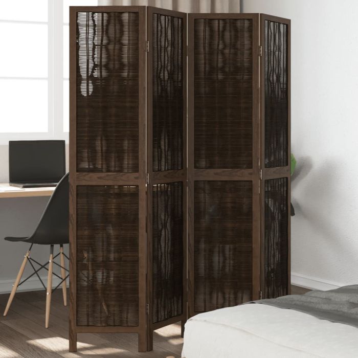 Room Divider 4 Panels Dark Brown Solid Wood Paulownia - vid-358658