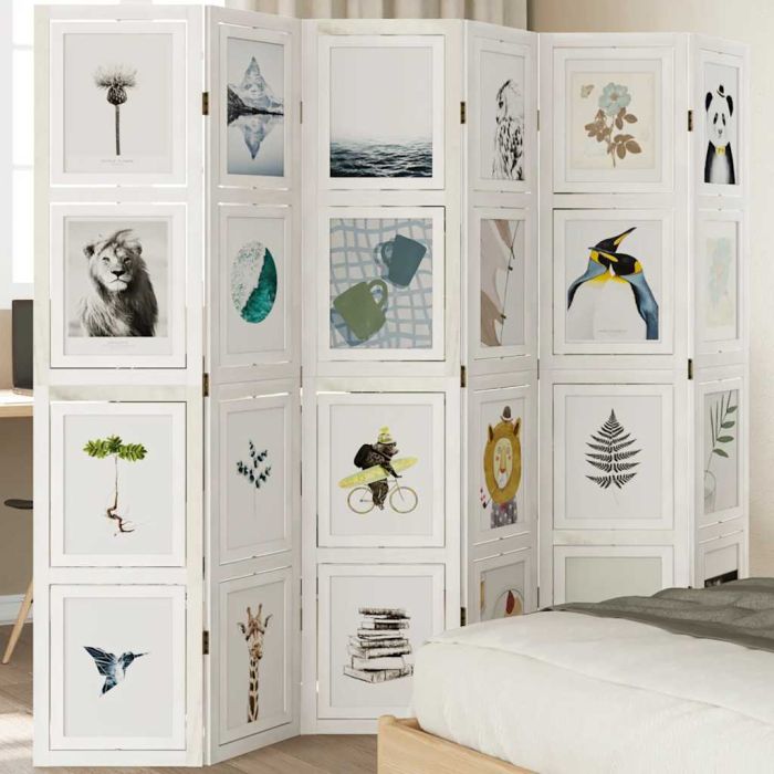 Room Divider 6 Panels White Solid Wood Paulownia