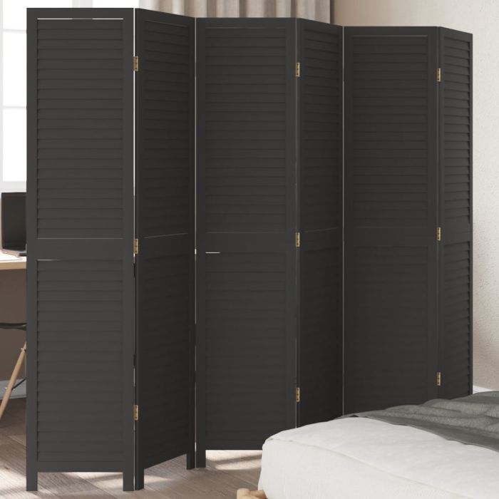 Room DividerÂ 6 Panels Black Solid Wood Paulownia