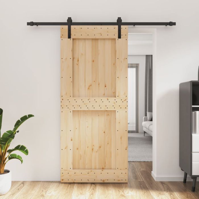 Sliding Door with Hardware Set 90x210cm Solid Wood Pine