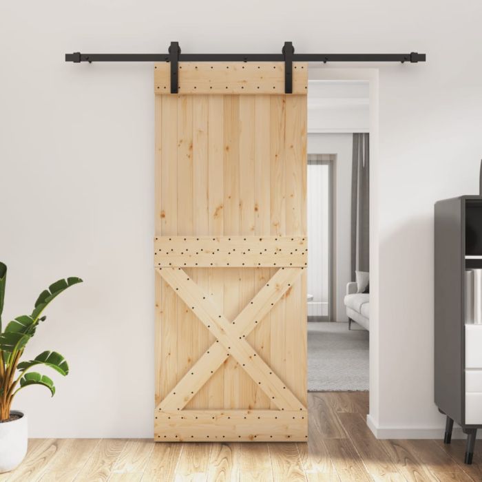 Sliding Door with Hardware Set 85x210cm Solid Wood Pine