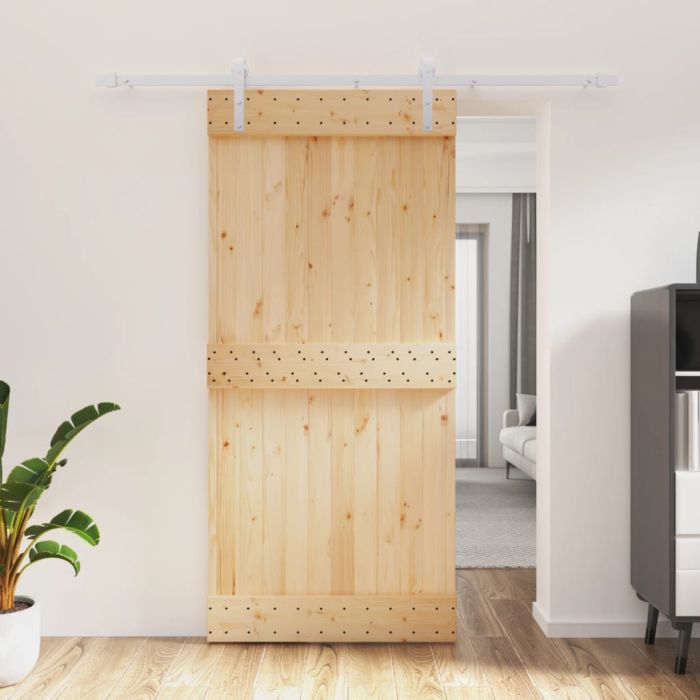 Sliding Door with Hardware Set 95x210cm Solid Wood Pine