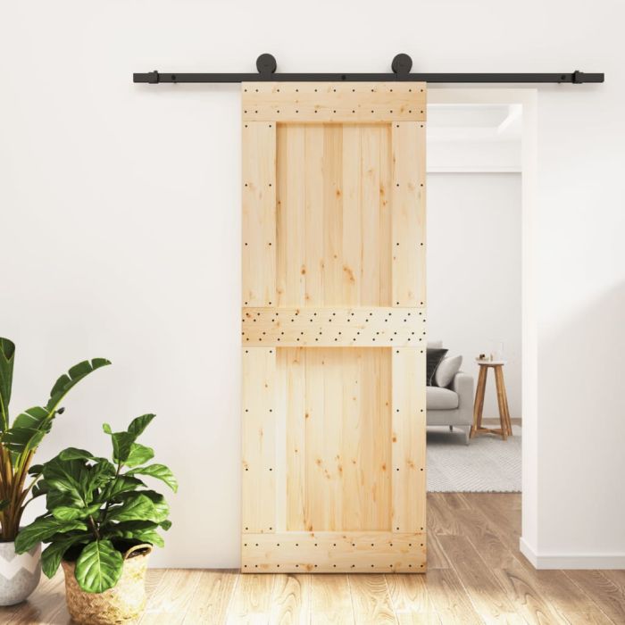 Sliding Door with Hardware Set 80x210cm Solid Wood Pine