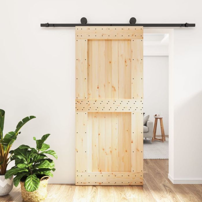 Sliding Door with Hardware Set 90x210cm Solid Wood Pine
