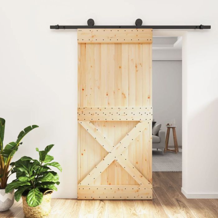 Sliding Door with Hardware Set 95x210cm Solid Wood Pine