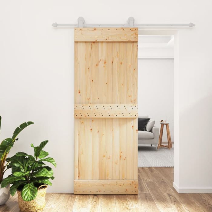 Sliding Door with Hardware Set 80x210cm Solid Wood Pine