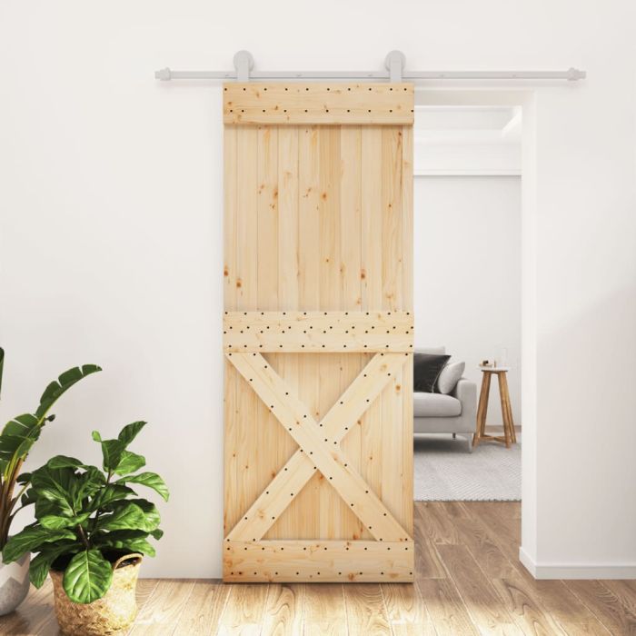 Sliding Door with Hardware Set 80x210cm Solid Wood Pine