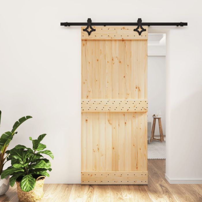 Sliding Door with Hardware Set 90x210cm Solid Wood Pine