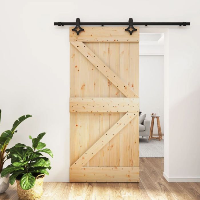 Sliding Door with Hardware Set 95x210cm Solid Wood Pine