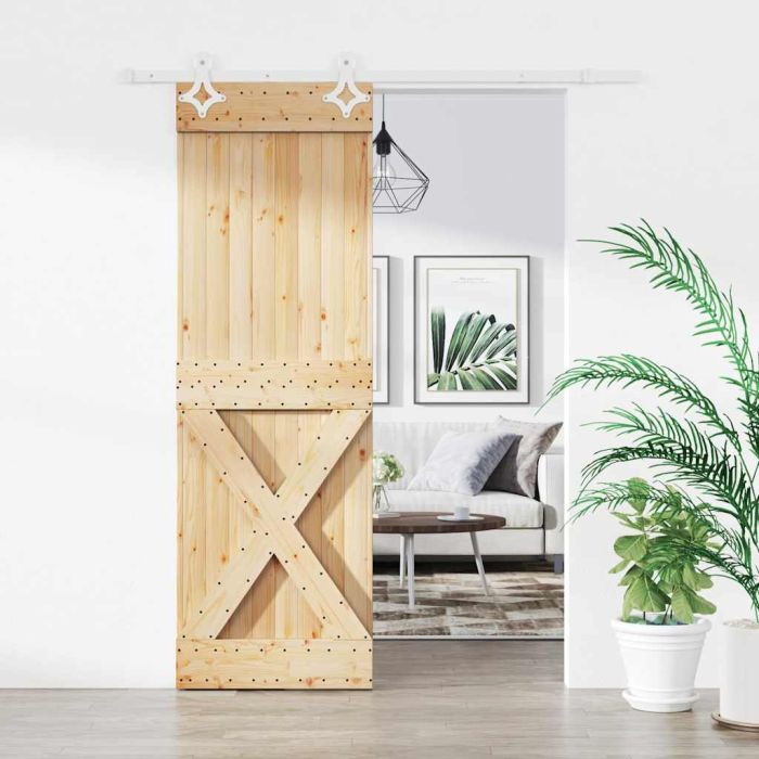 Sliding Door with Hardware Set 70x210cm Solid Wood Pine