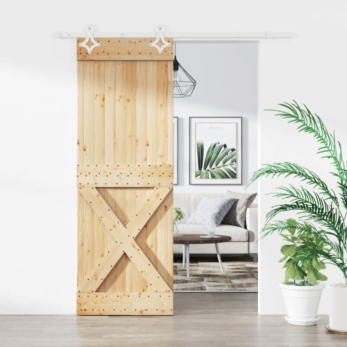 Sliding Door with Hardware Set 85x210cm Solid Wood Pine